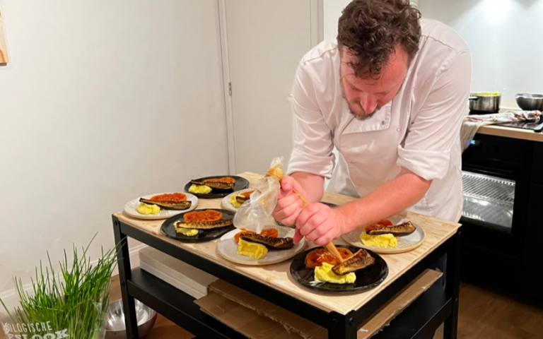 Chef Jeroen de Rooij plating a number of deadly nightshades